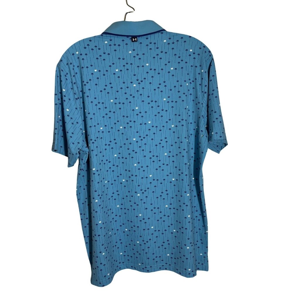 Under Armour Mens Iso-Chill Polo Shirt M Loose Fit Blue Golf Print - Picture 2 of 8